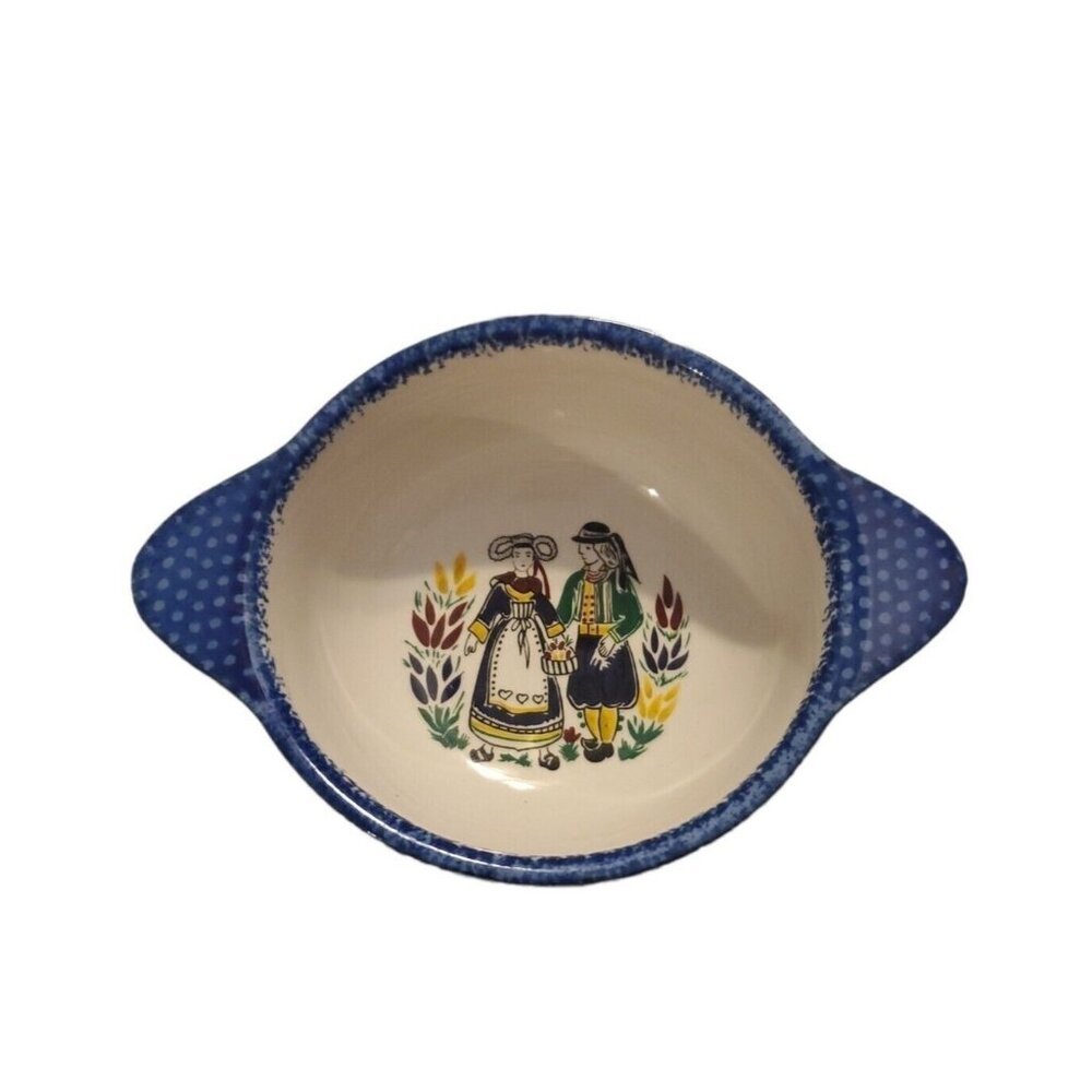 VTG Quimper Hand Painted Peasant Man Woman Soup Mug Bowl 2.5x5 Deauville France